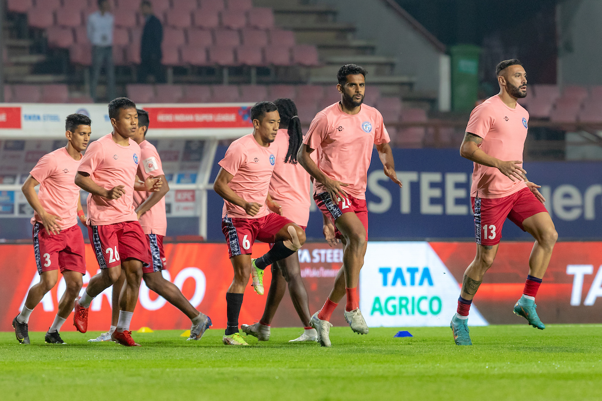 Jamshedpur FC players at practice ahead of their match against Odisha FC at the Hero Indian Super League