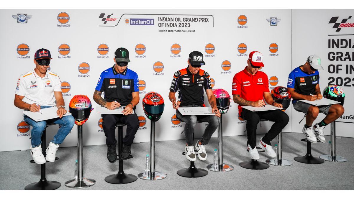 Marc Marquez Fabio Quartararo Alex Espargaro Augusto Fernandez and Franco Morbidelli on Thursday ahead of the IndianOil Grand Prix Of India