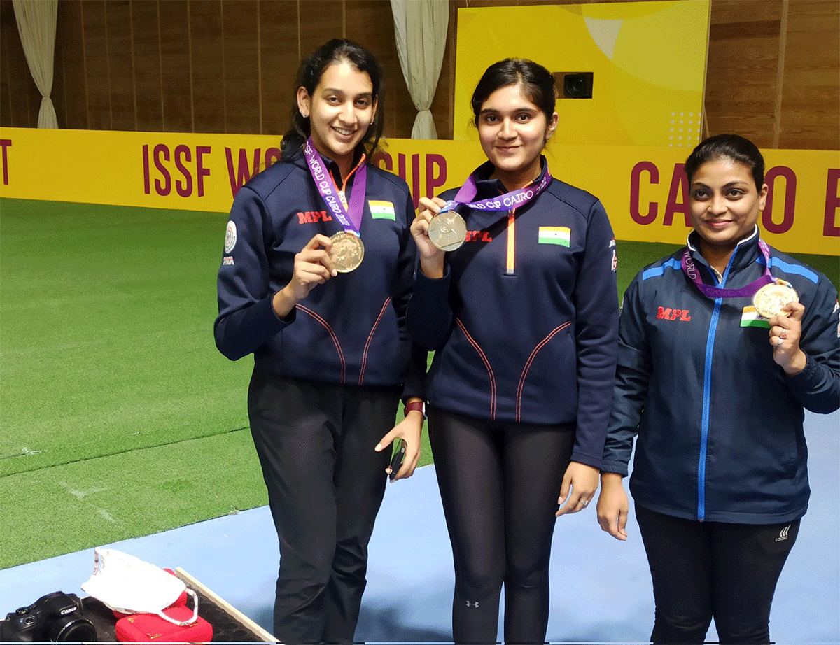 Indian trio shoots gold in women’s 25m pistol event
